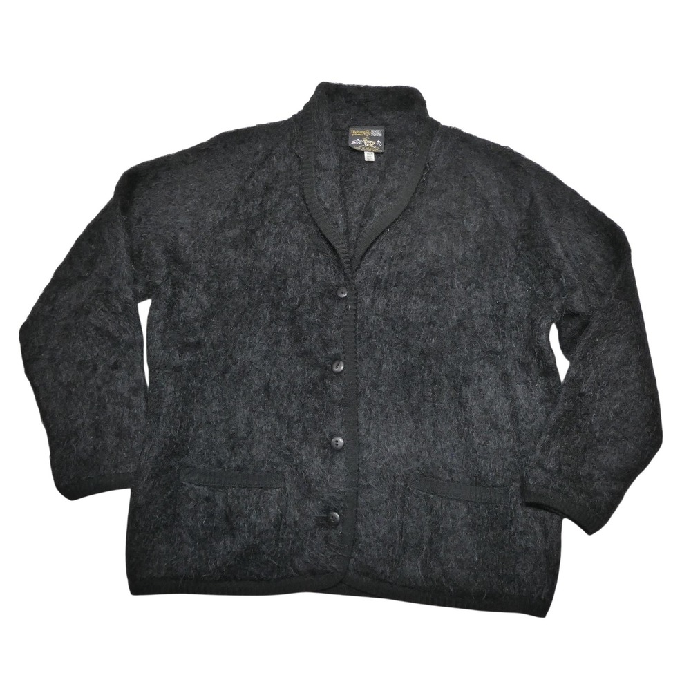 Vintage Maban Of Scotland Sweater Mens L Black Mohair Cardigan Knit Pockets